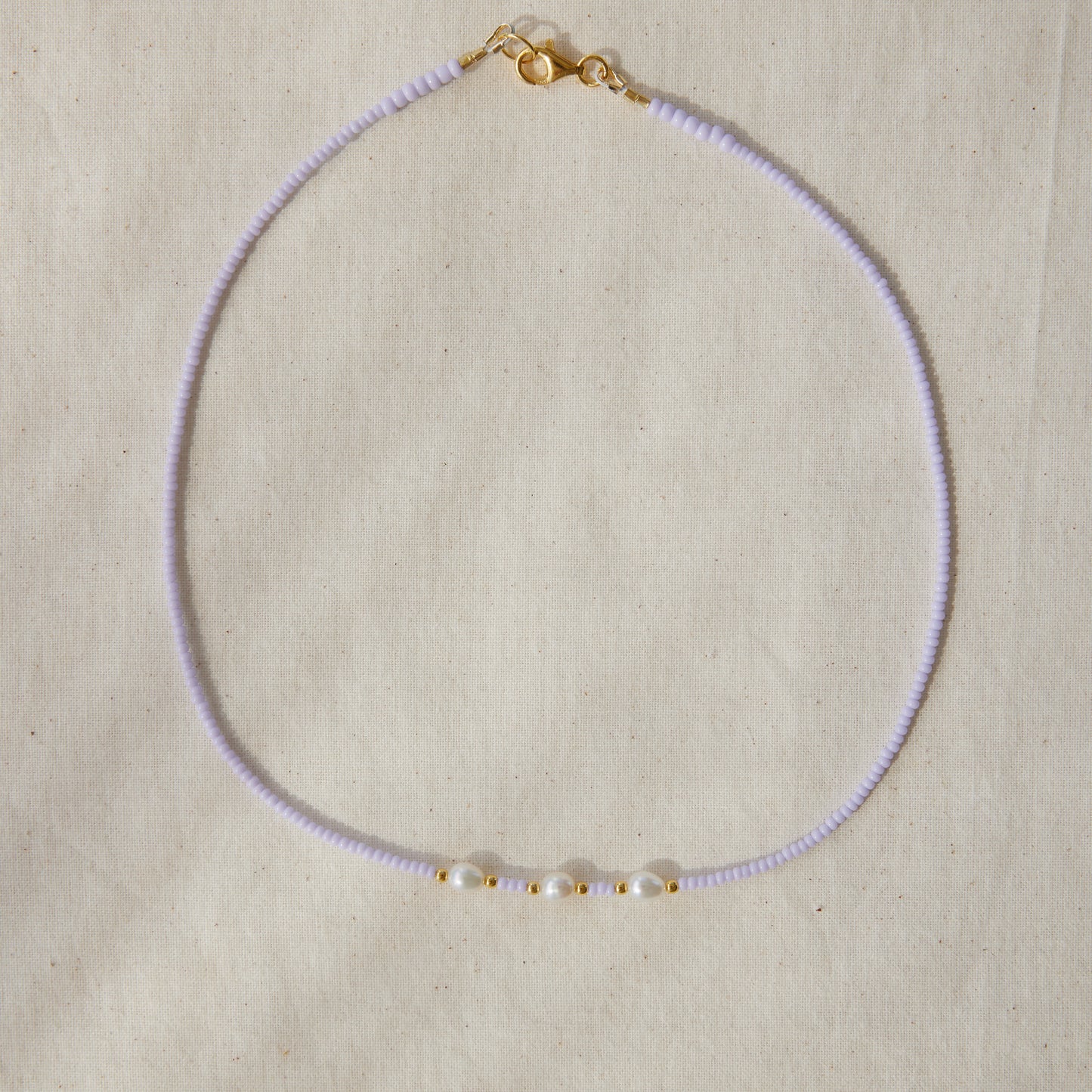 Lavender beaded necklace with freswater pearls