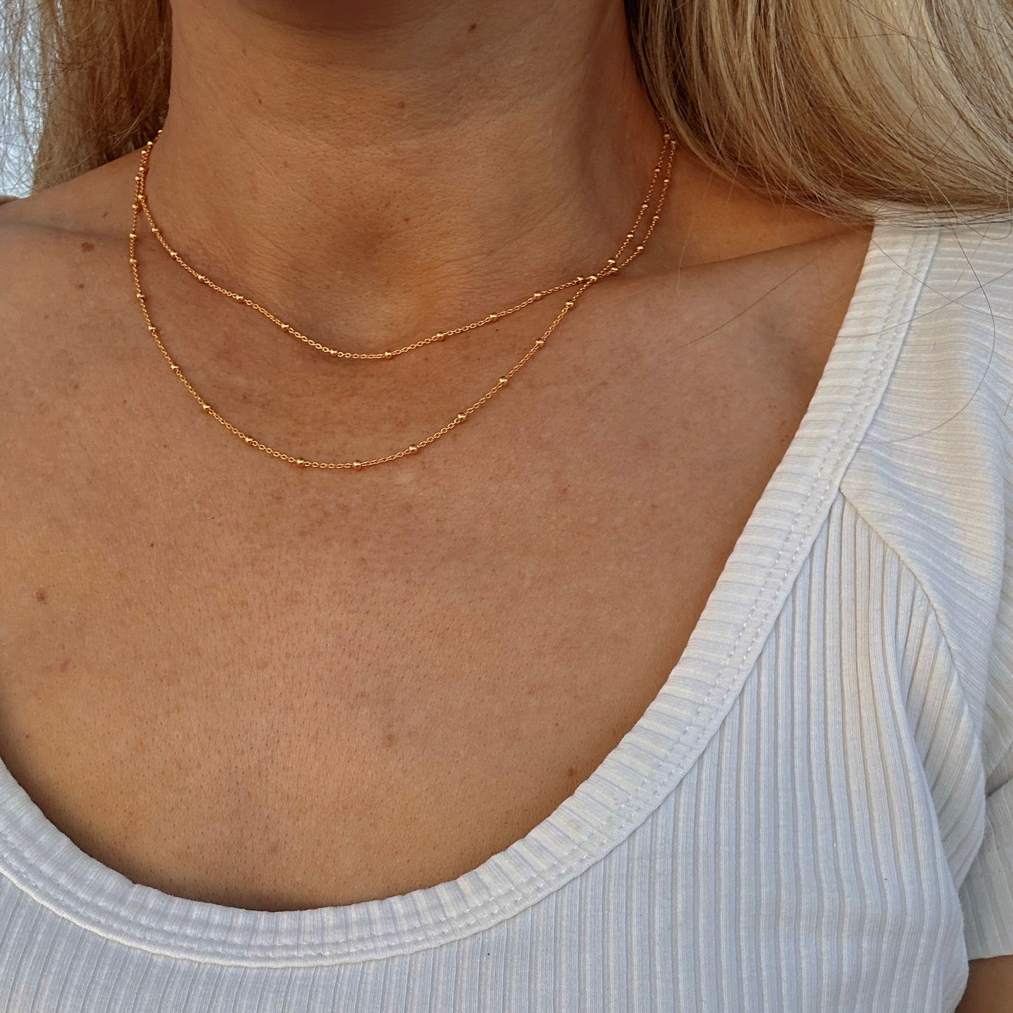 Collier chaîne boule en argent sterling plaqué or 24 carats