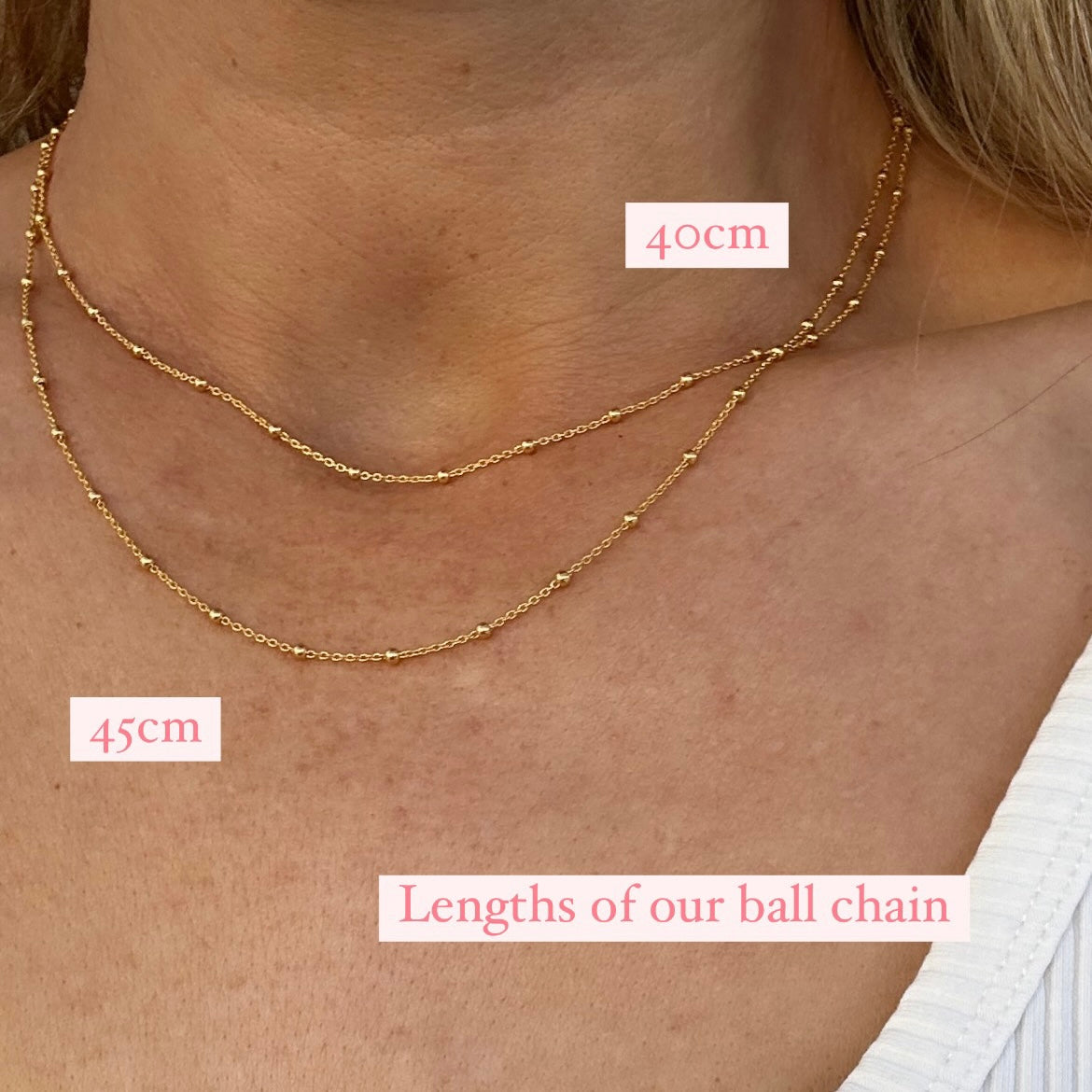 Collier chaîne boule en argent sterling plaqué or 24 carats