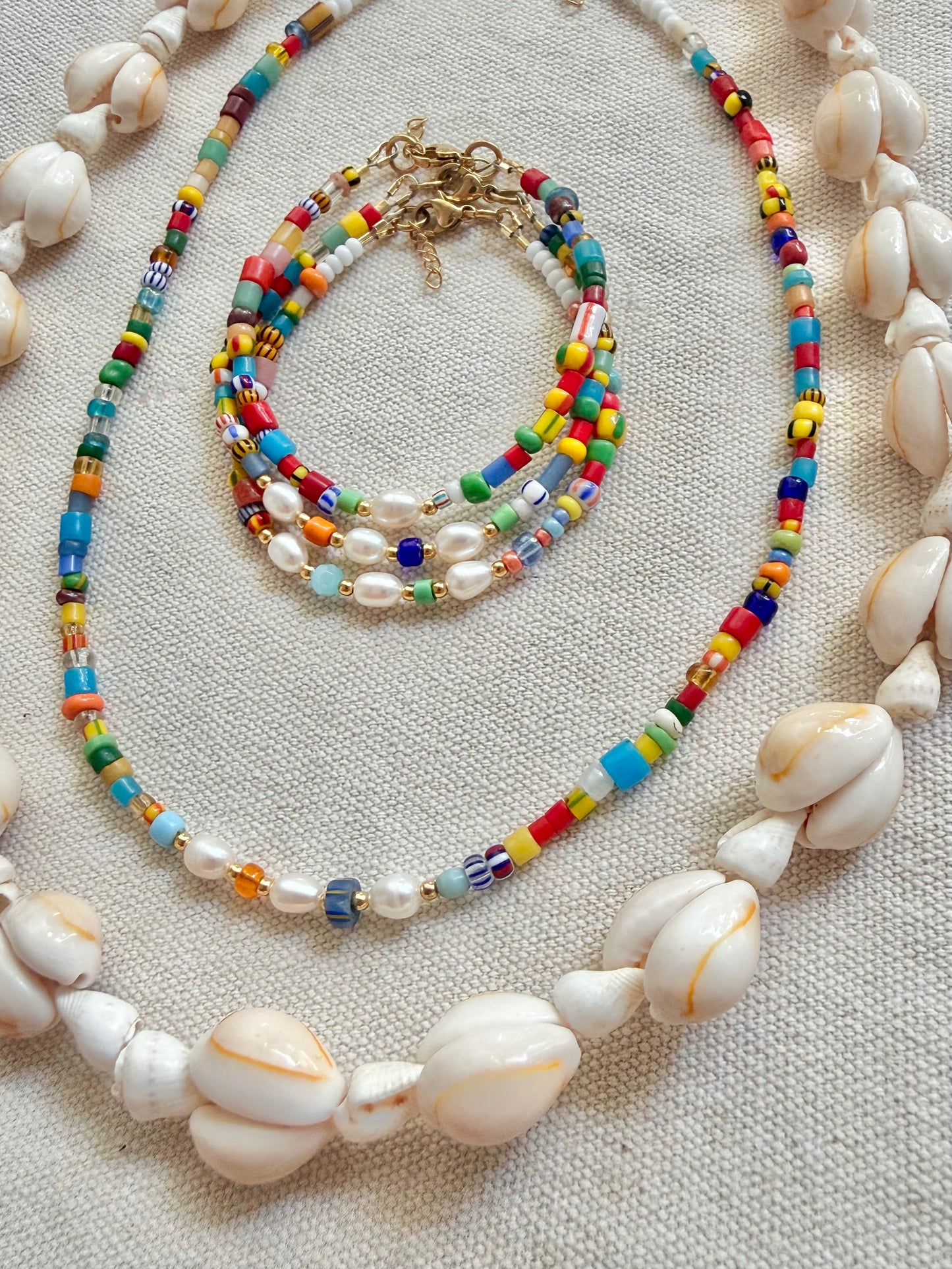 Bracelet perlé de Noël vintage avec perles d'eau douce