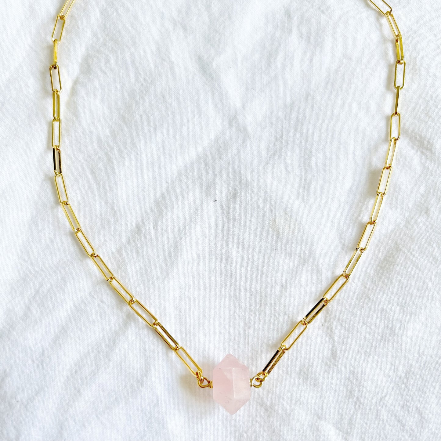Rose quartz large link necklace