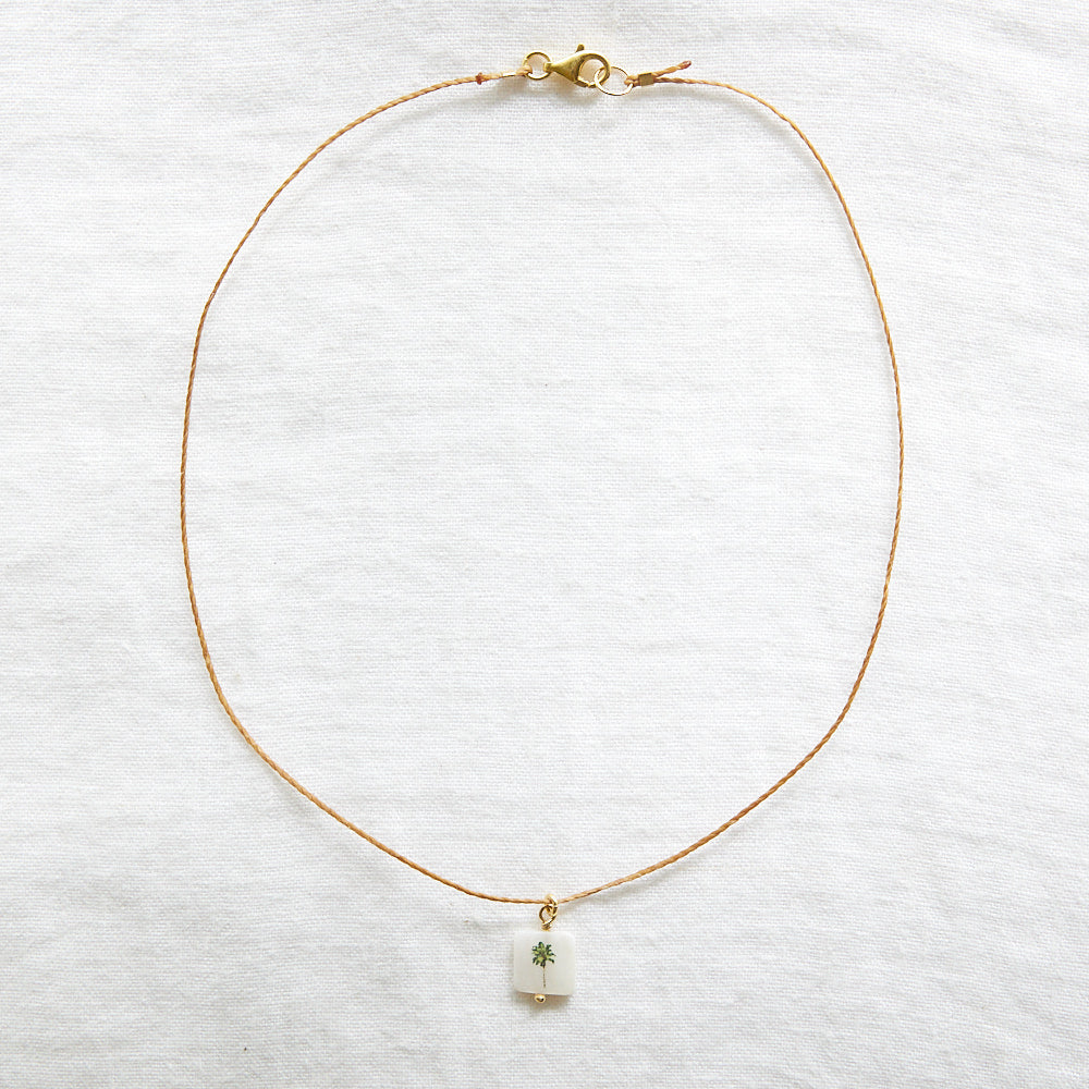 Palm tree cord necklace 24k gold plated