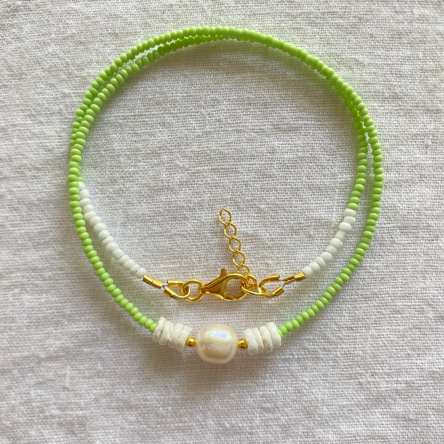 Lime Green Necklace with freshwater pearl