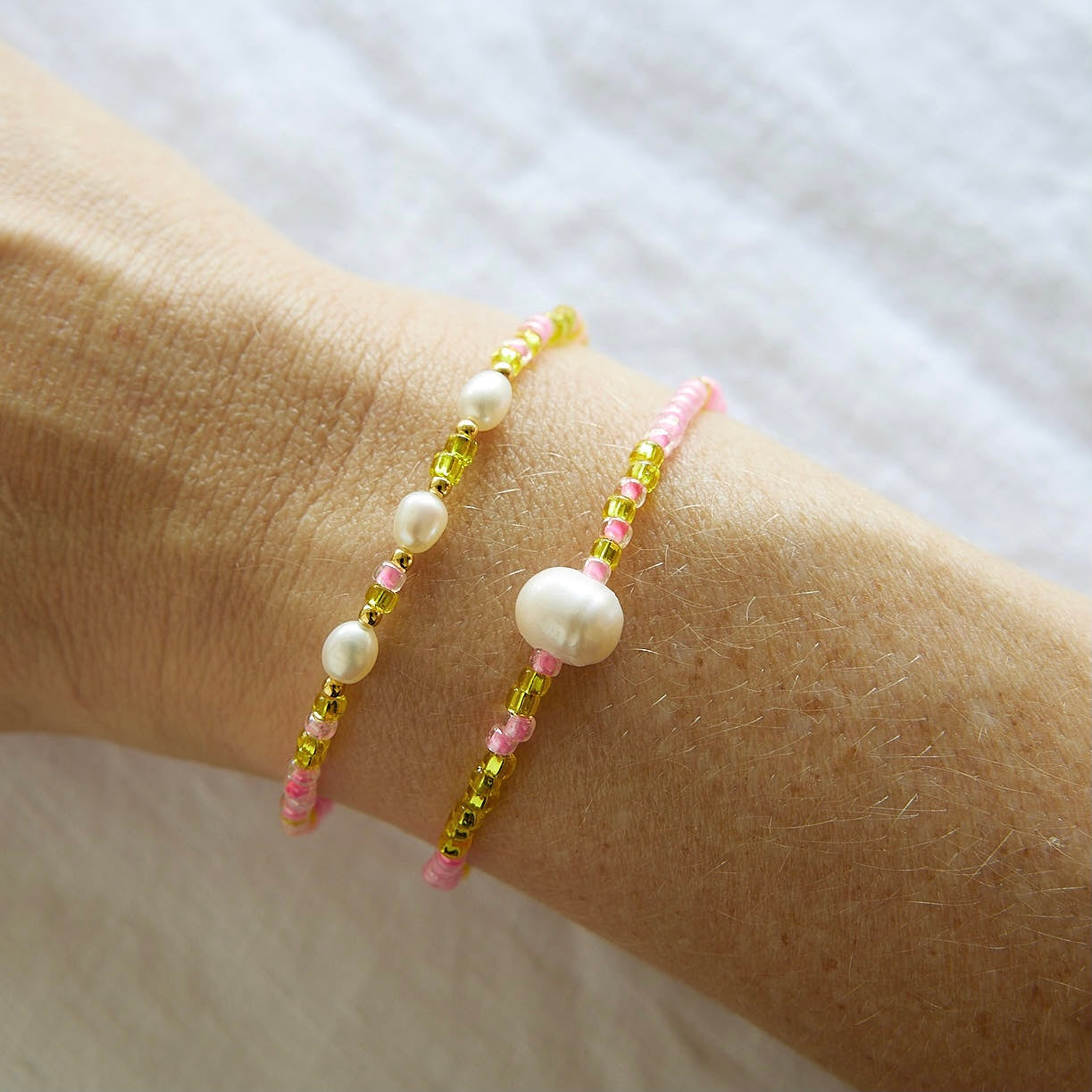 Bracelet de perles d'eau douce ciel rose