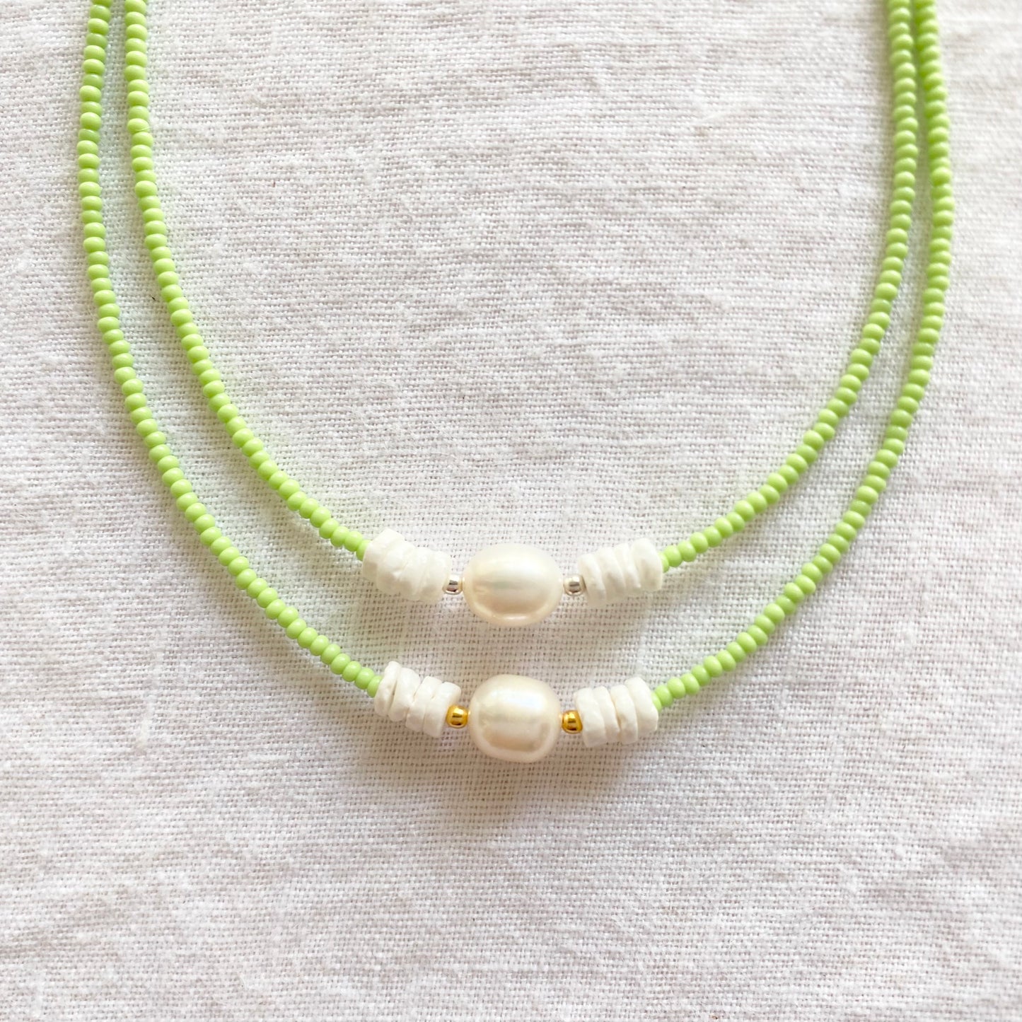 Lime Green Necklace with freshwater pearl