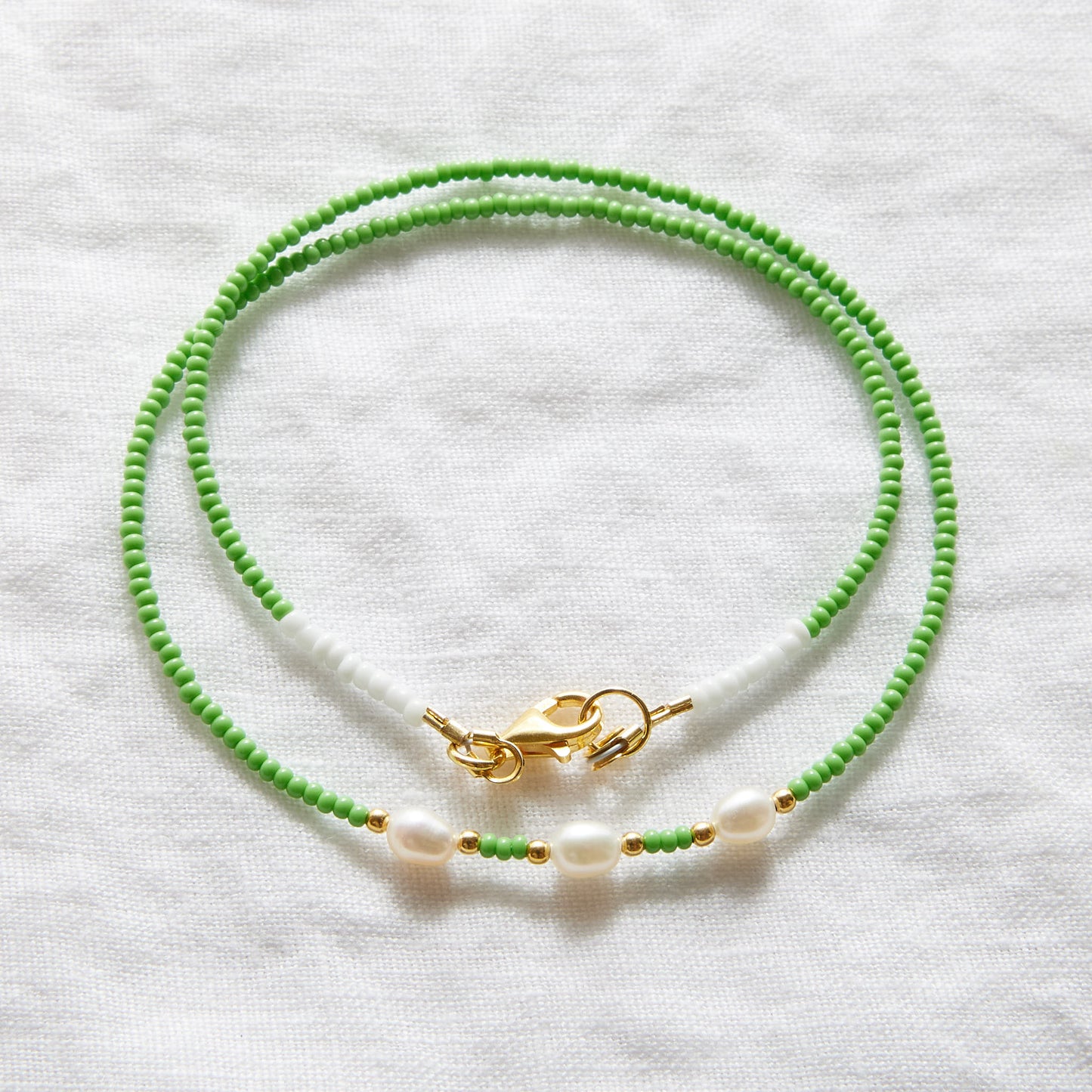 Mint green bead necklace with Freshwater pearls