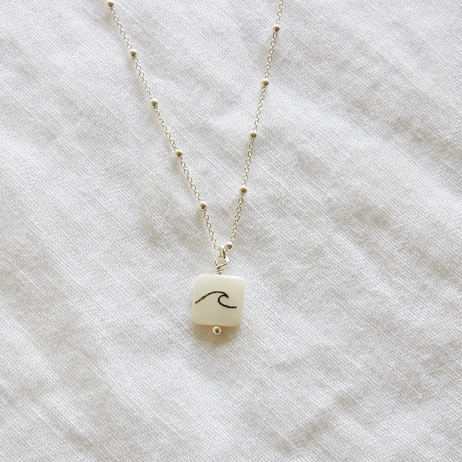 Wave pendant on sterling silver ball chain necklace