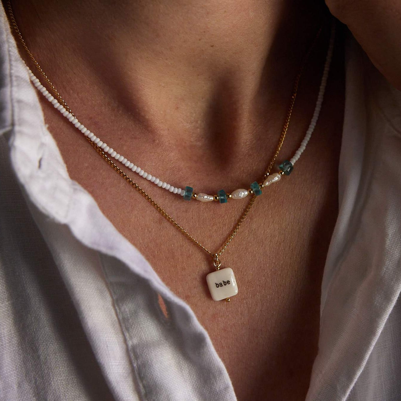 Collier Apatite & Perle d'eau douce