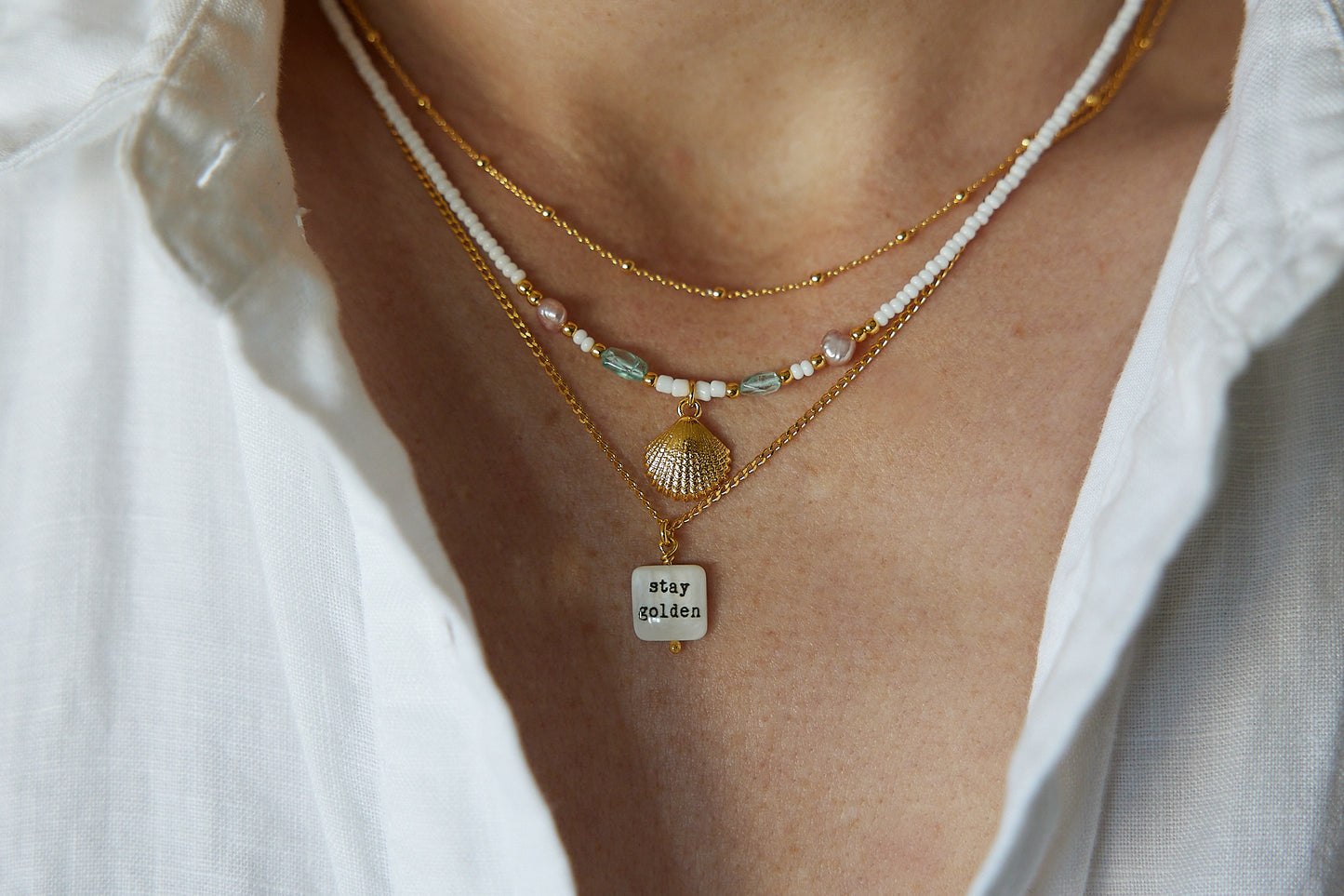 Collier Sunlit Seashell en argent sterling plaqué or 24 carats