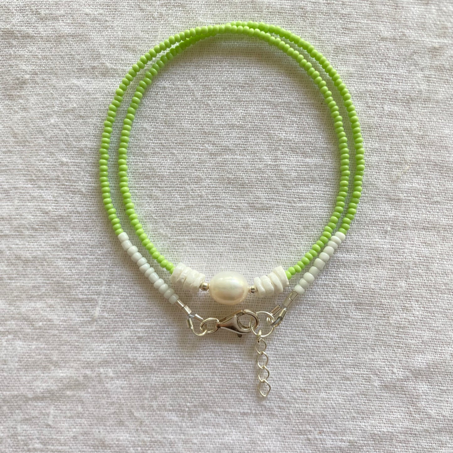 Lime Green Necklace with freshwater pearl