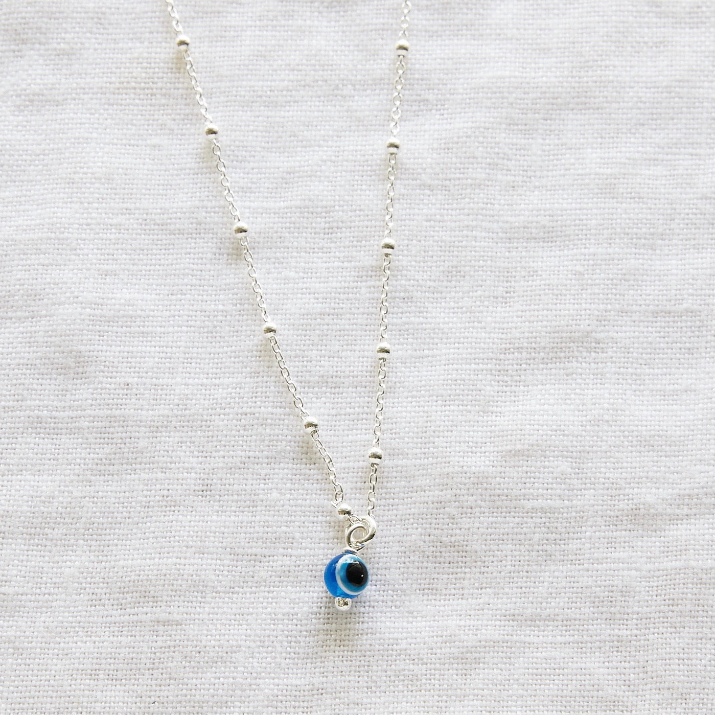 Evil eye sterling silver ball chain necklace