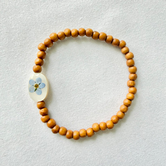 wooden Bracelet with Forget-me-not flower