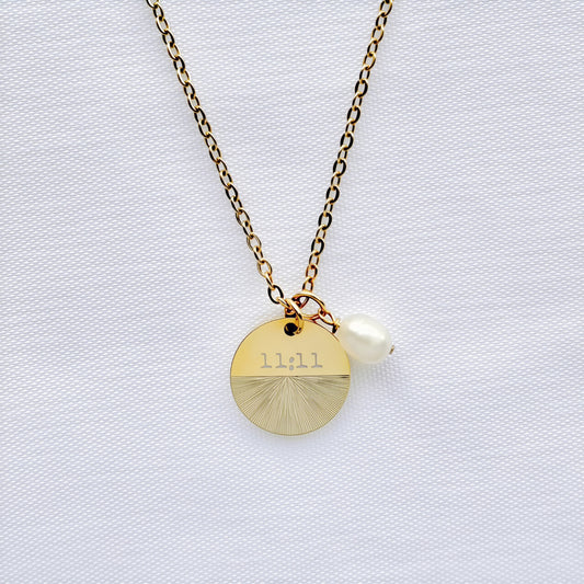 11:11 18k gold plated necklace with freshwater pearl