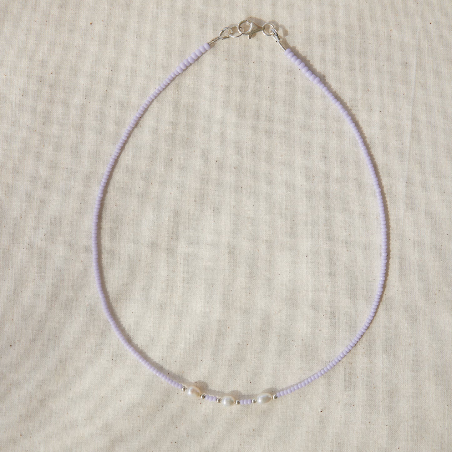 Lavender beaded necklace with freswater pearls