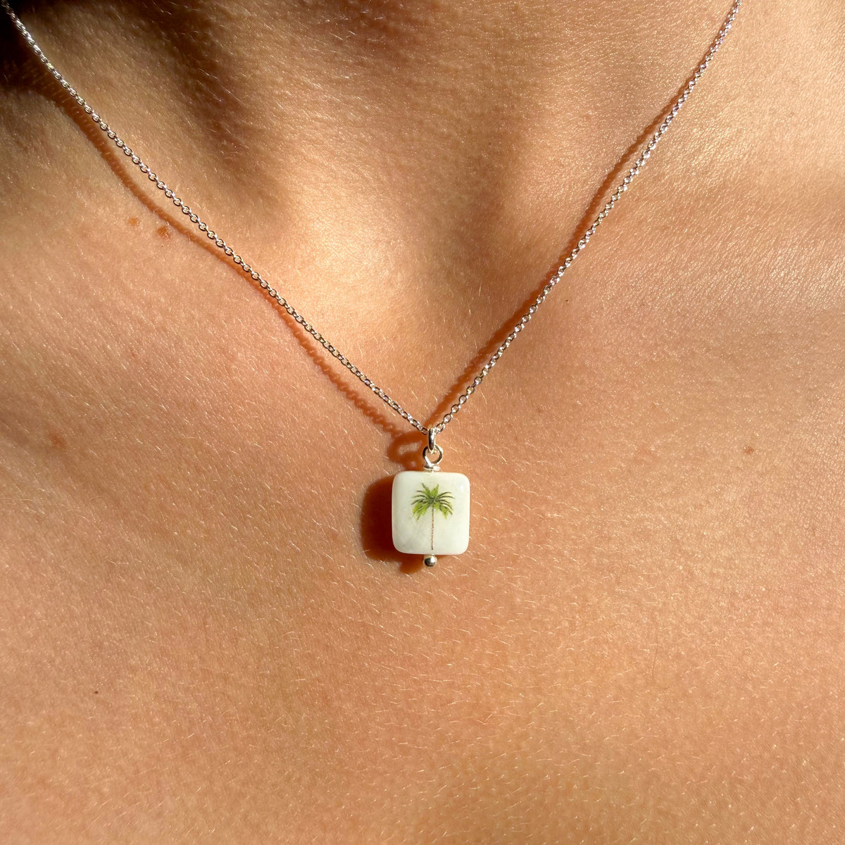 California palm tree square on 24k Gold plated sterling silver chain