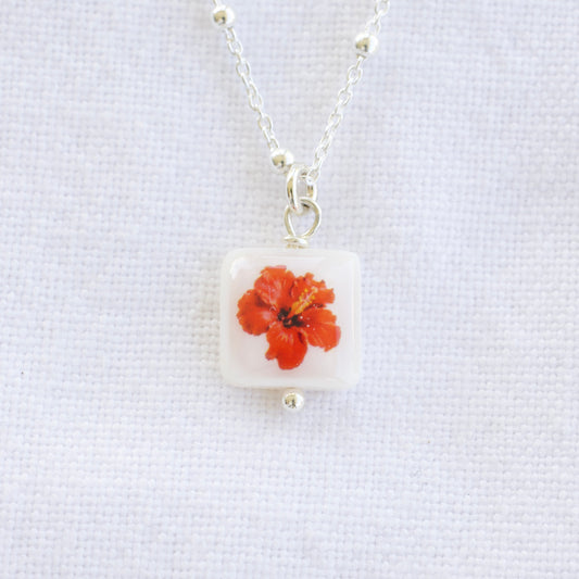 Hibiscus Flower ball chain necklace