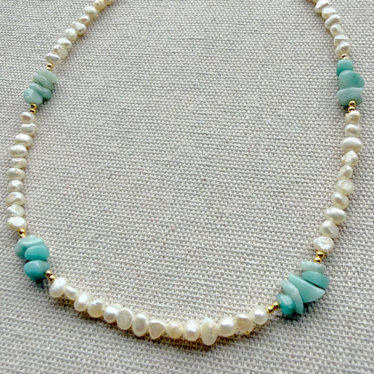 Aquamarine with freshwater pearls