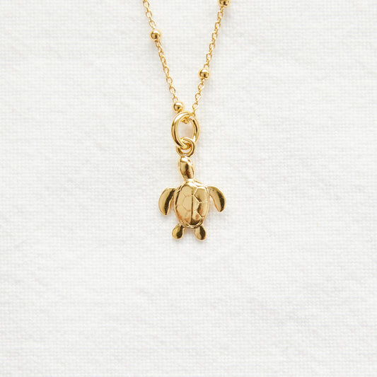 Turtle on 24k gold plated sterling silver ball chain