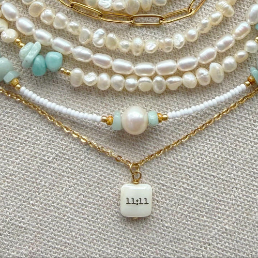 11:11 Mother of pearl 18K Gold plated necklace