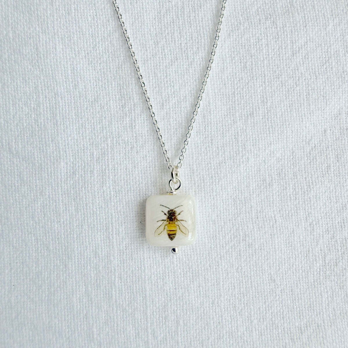 Bee square on Sterling silver chain