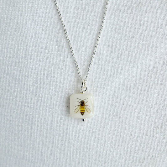 Bee square on Sterling silver chain