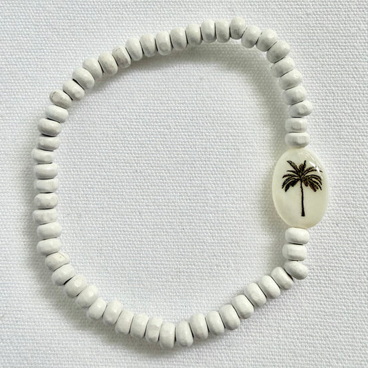 White wooden bracelet with silhoutte palm