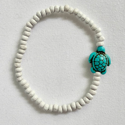 Blue turtle white beaded bracelet