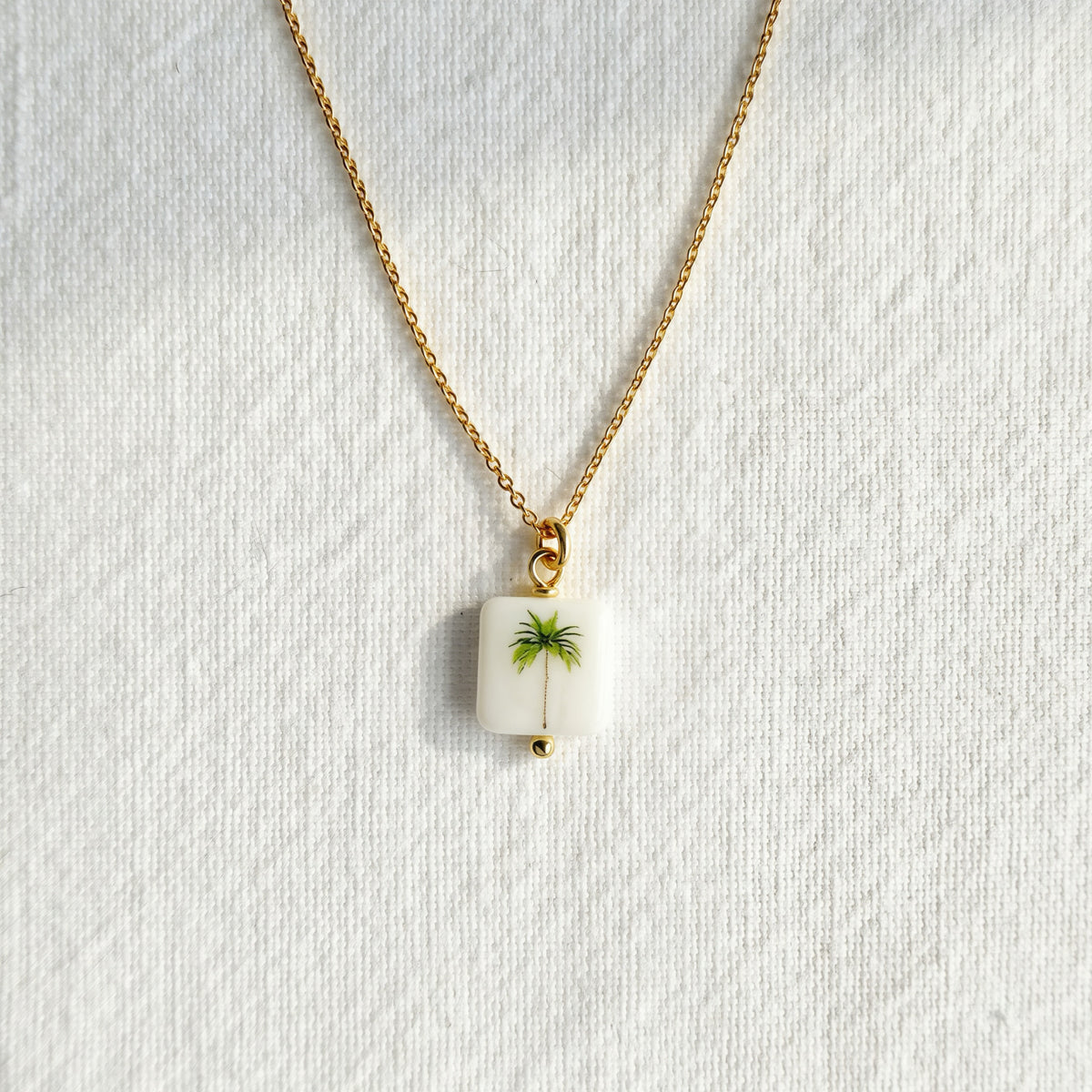 California palm tree square on 24k Gold plated sterling silver chain