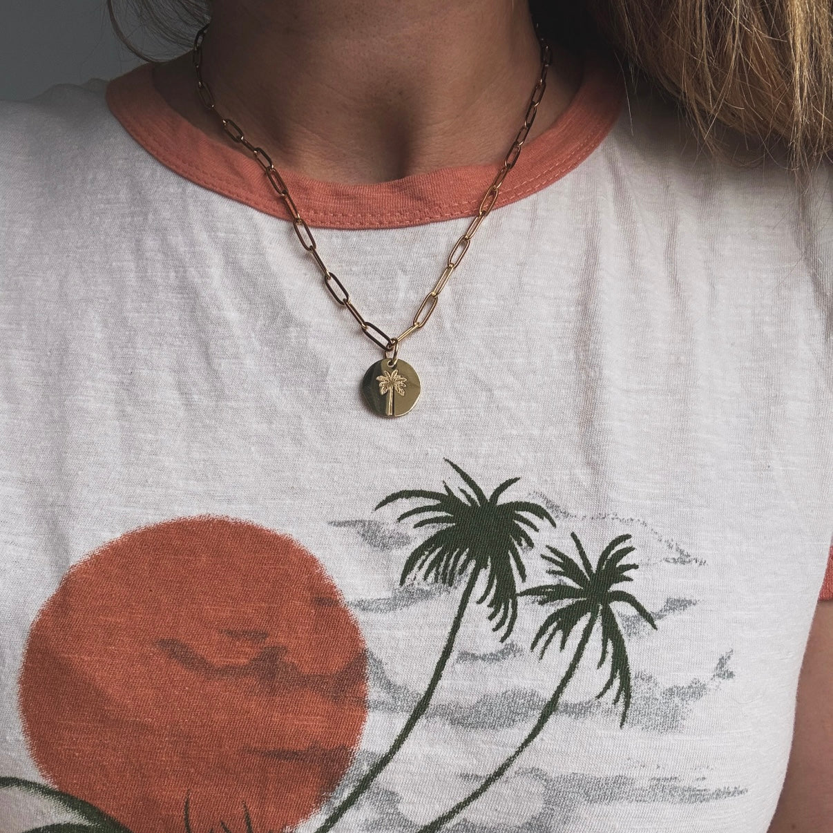 Palm tree pendant on paperclip chain