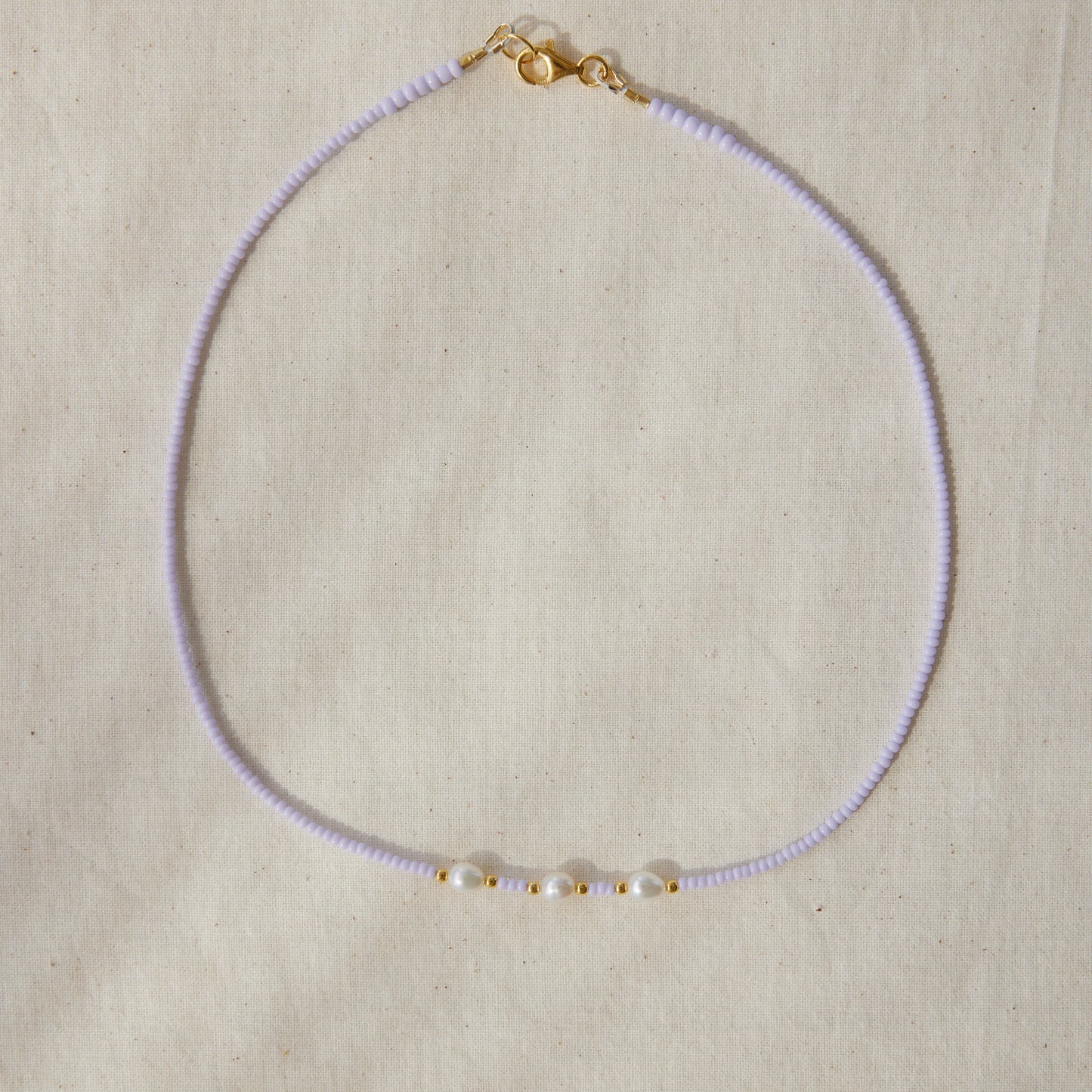 Lavender beaded necklace with freswater pearls