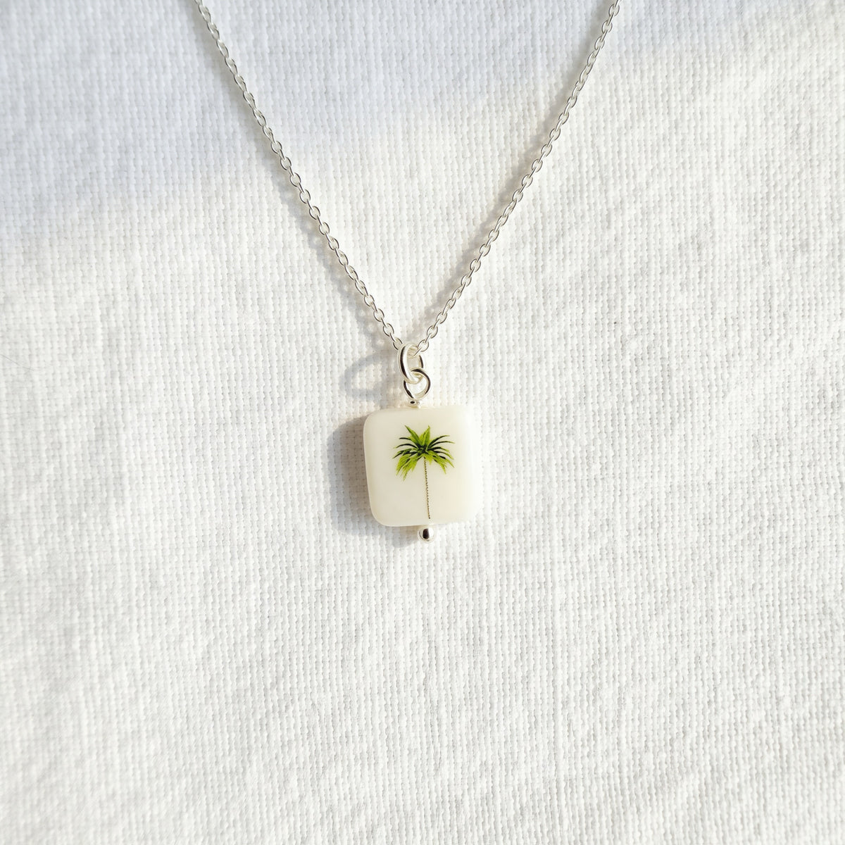 California palm tree necklace square on sterling silver chain