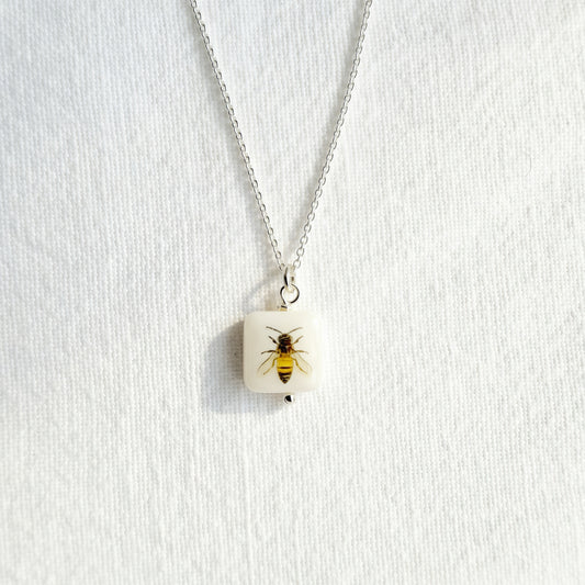 Bee square on Sterling silver chain