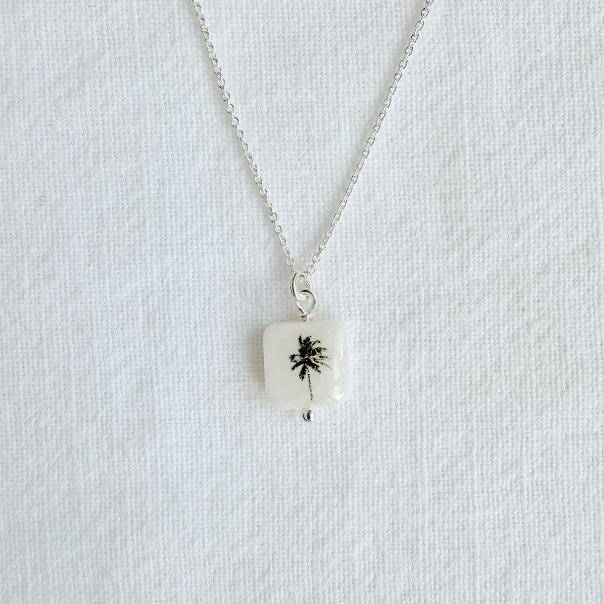 Breeze palm tree square sterling silver necklace
