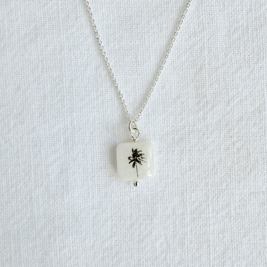Breeze palm tree square sterling silver necklace