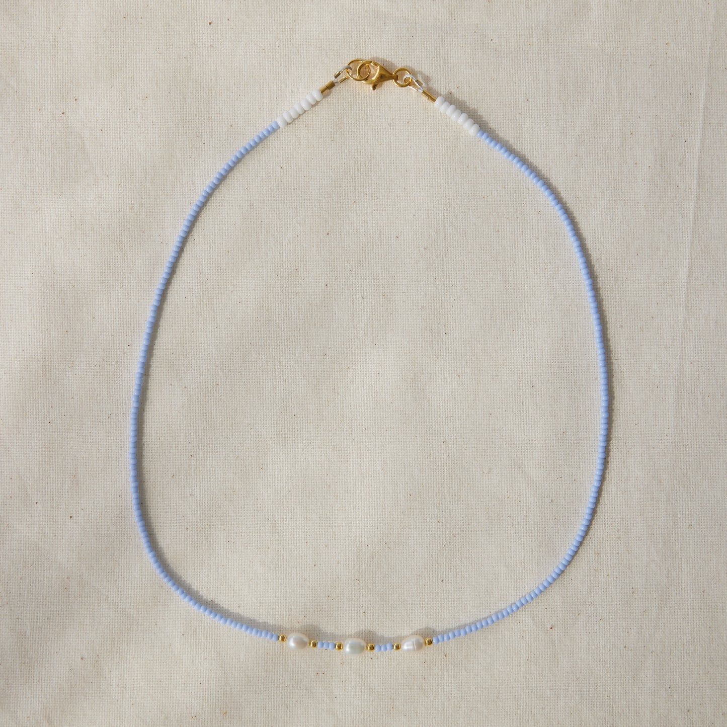 Sky blue beaded necklace with freshwater pearls