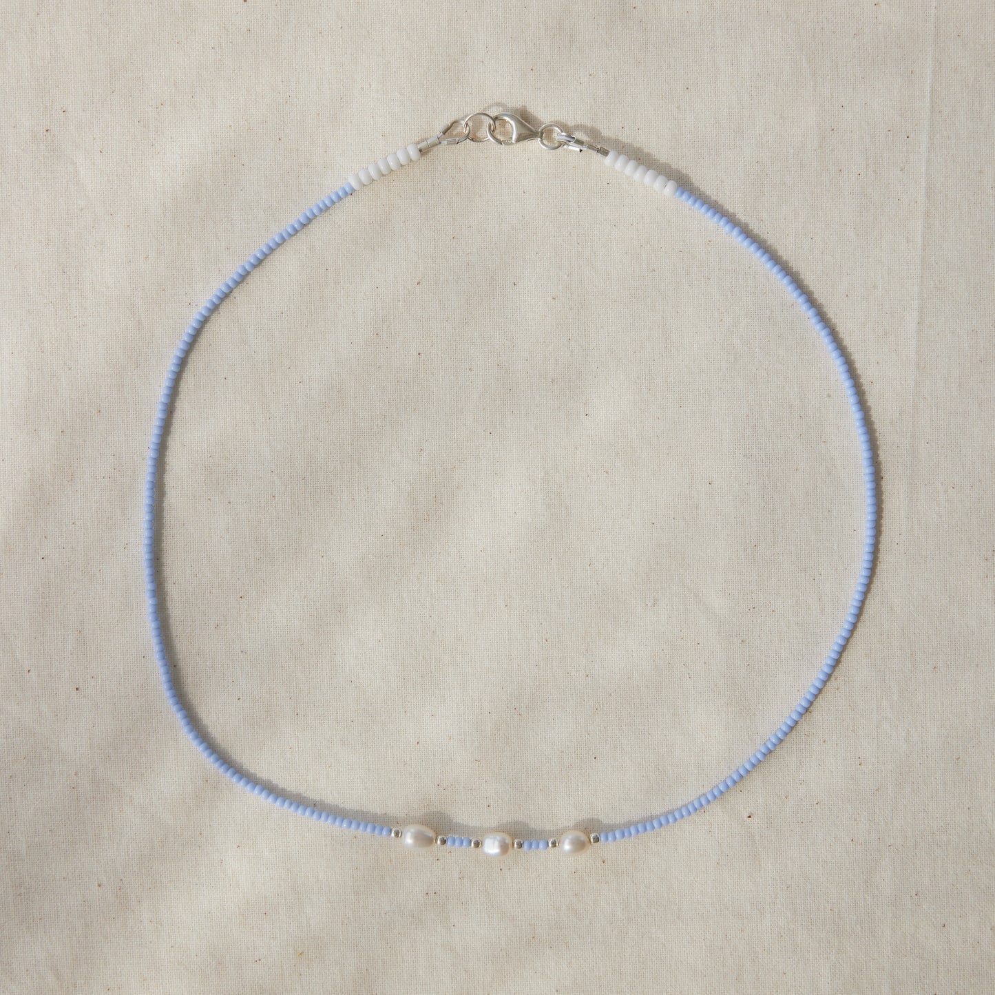 Sky blue beaded necklace with freshwater pearls