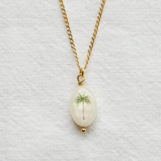 Oval California Palm necklace 24k gold plated sterling silver