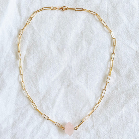 Rose quartz large link necklace