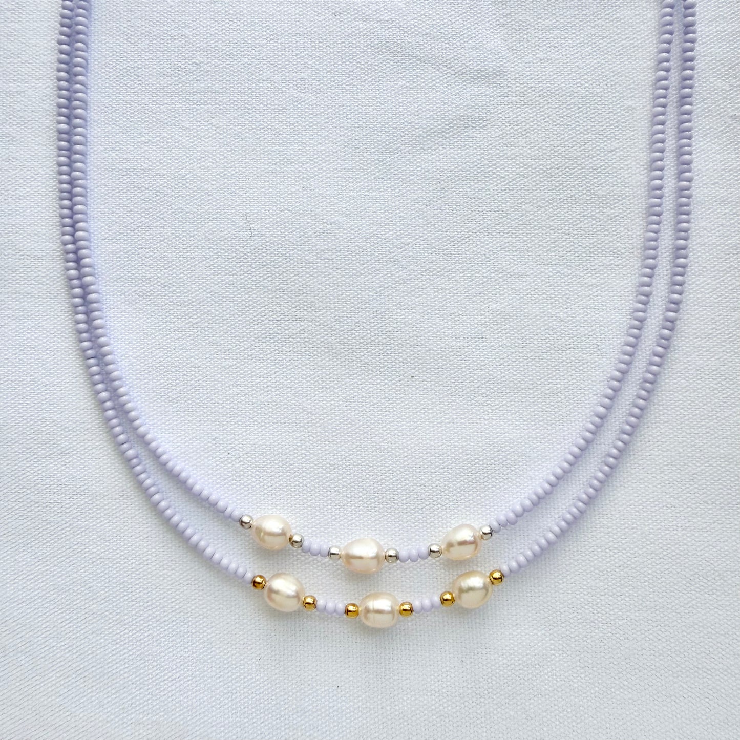 Lavender beaded necklace with freshwater pearls