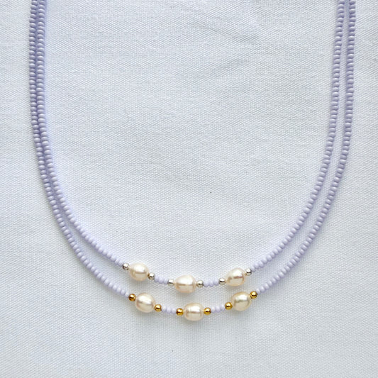 Lavender beaded necklace with freshwater pearls