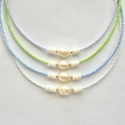 Freshwater pearl and shell necklaces
