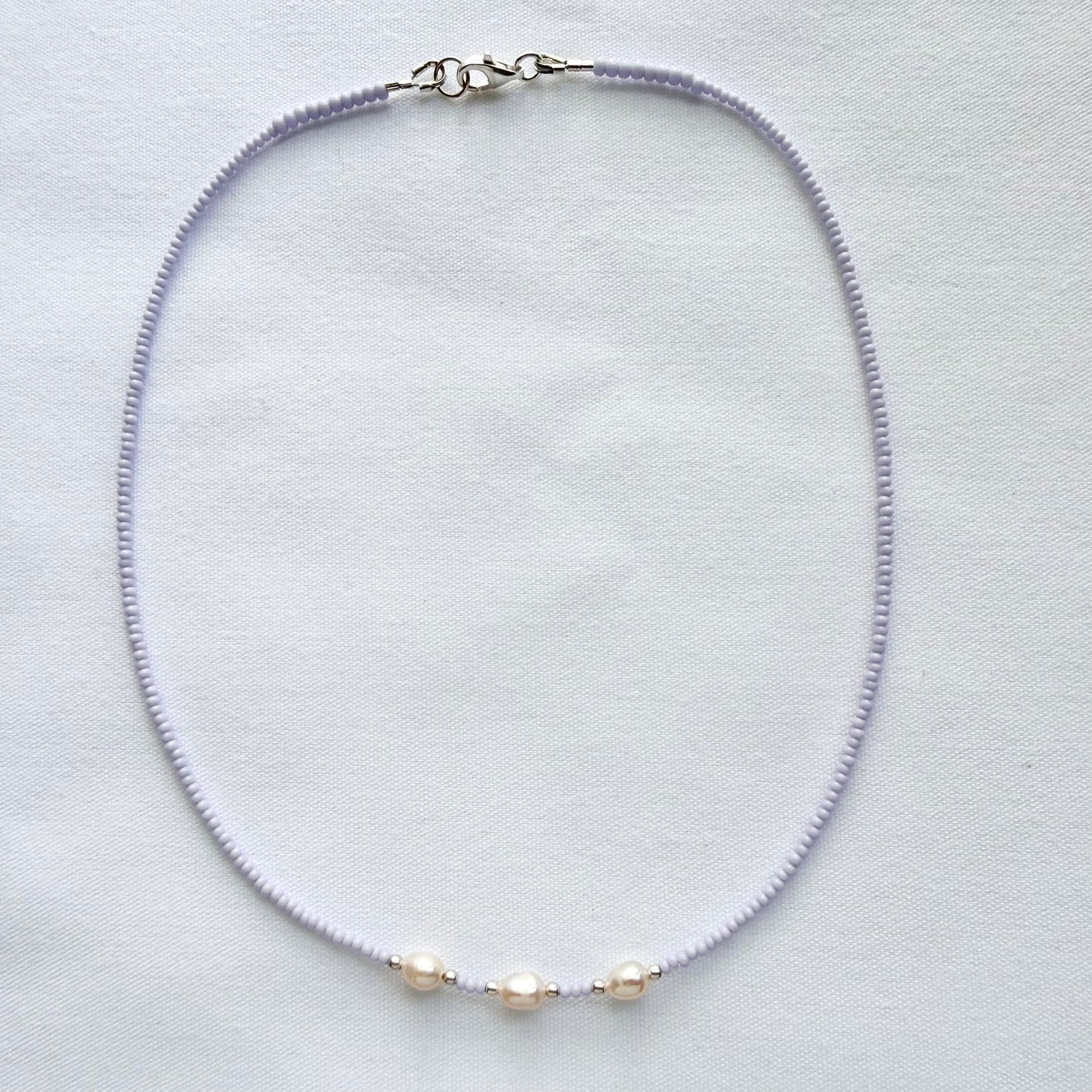Lavender beaded necklace with freshwater pearls