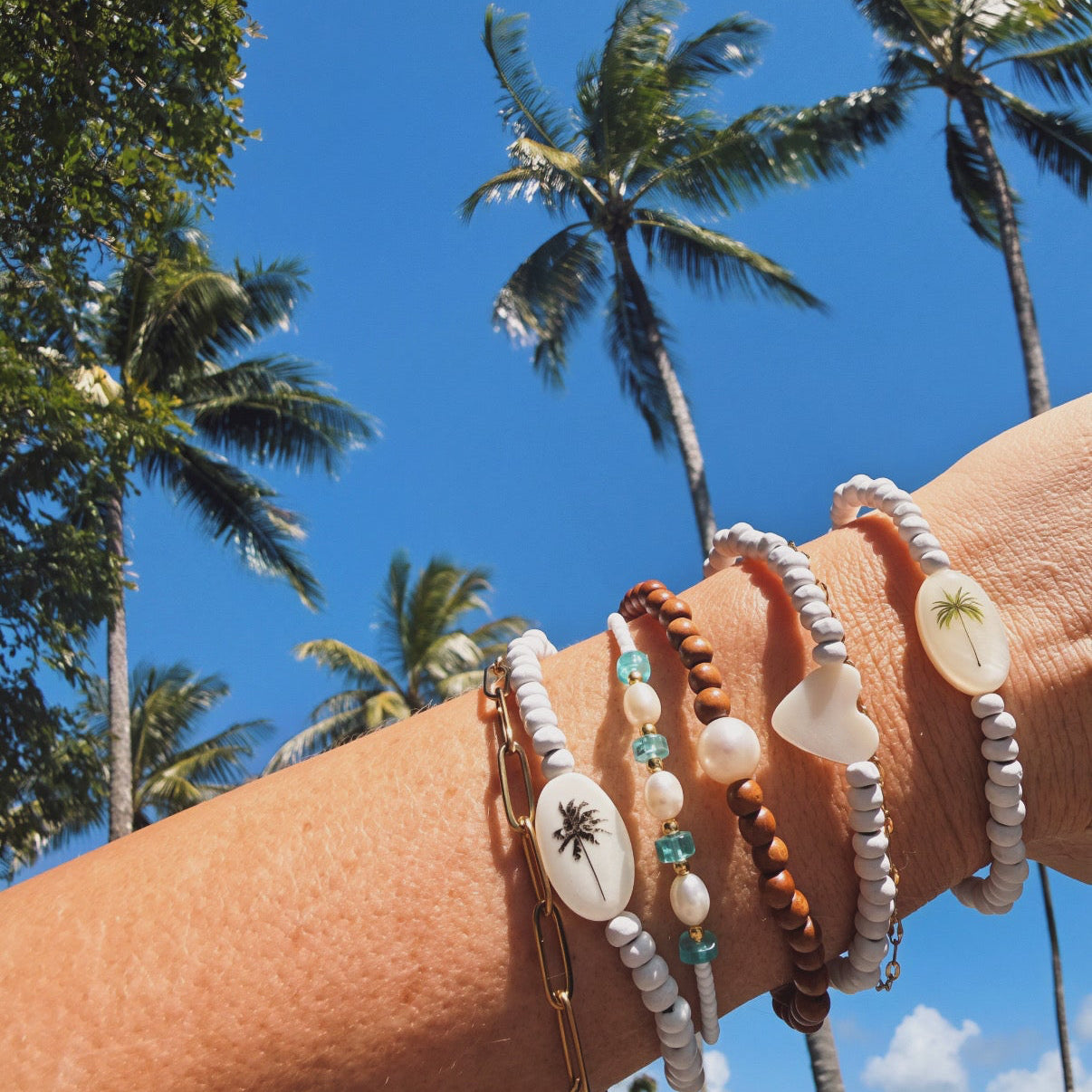 White wooden bracelet with California palm