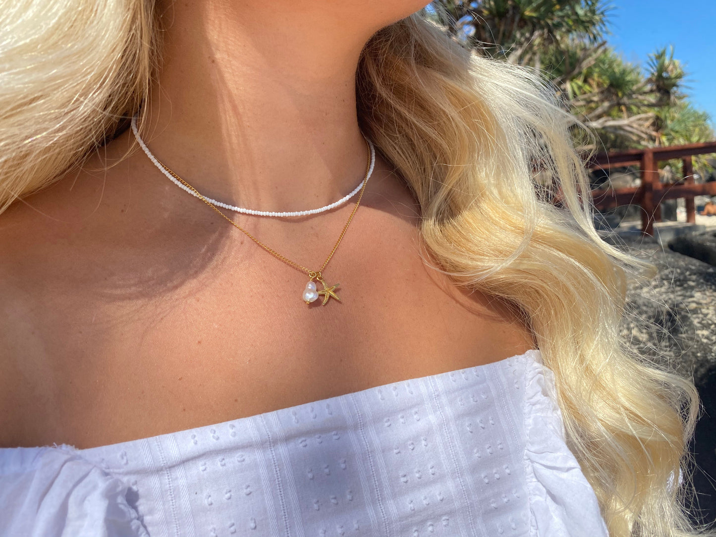 White Glass Beaded Necklace