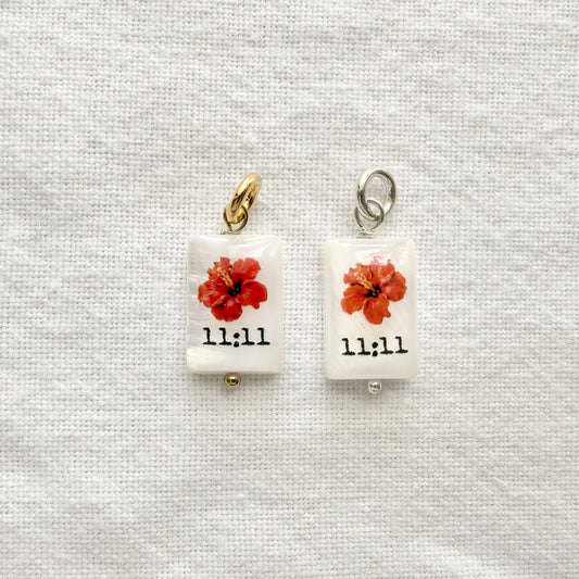 Red Hibiscus 11:11 pendant