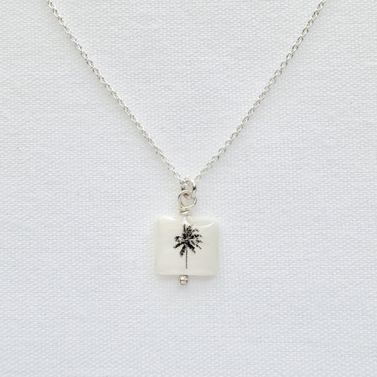 Breeze palm tree square sterling silver necklace