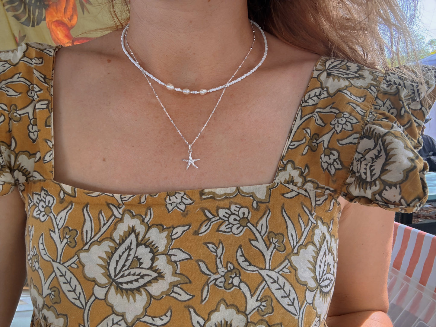 Étoile de mer sur chaîne boule en argent sterling