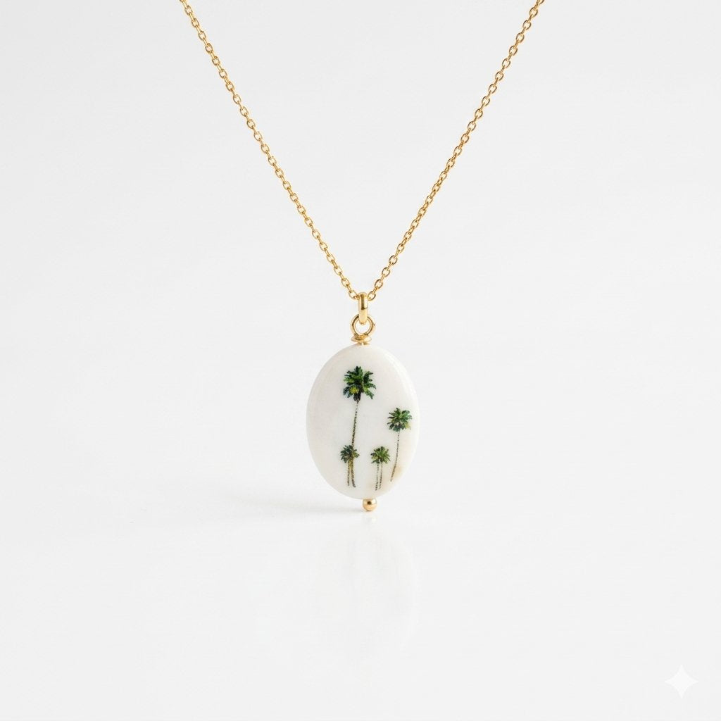 Collier palmiers en argent sterling plaqué or 24 carats