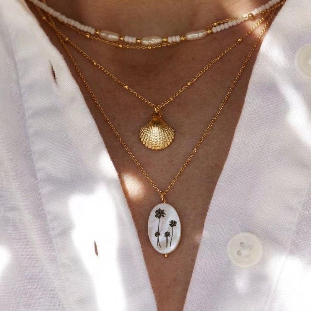 Collier palmiers en argent sterling plaqué or 24 carats