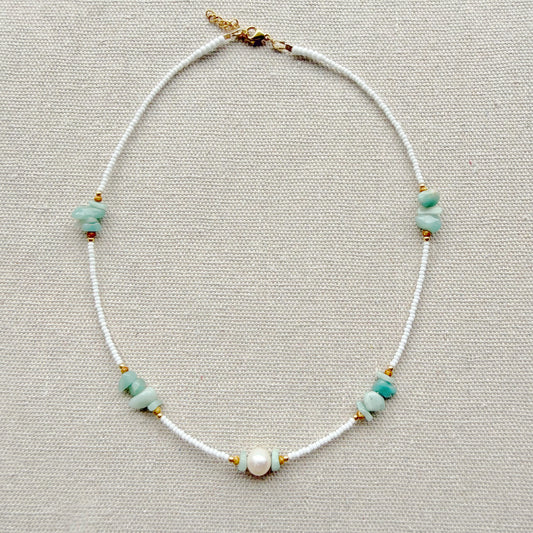Aquamarine with pearl Necklace